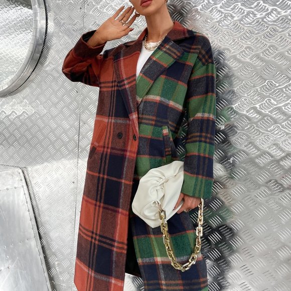 TRENDY GIRL Plaid Print Button Front Overcoat / Ja - Picture 9 of 9